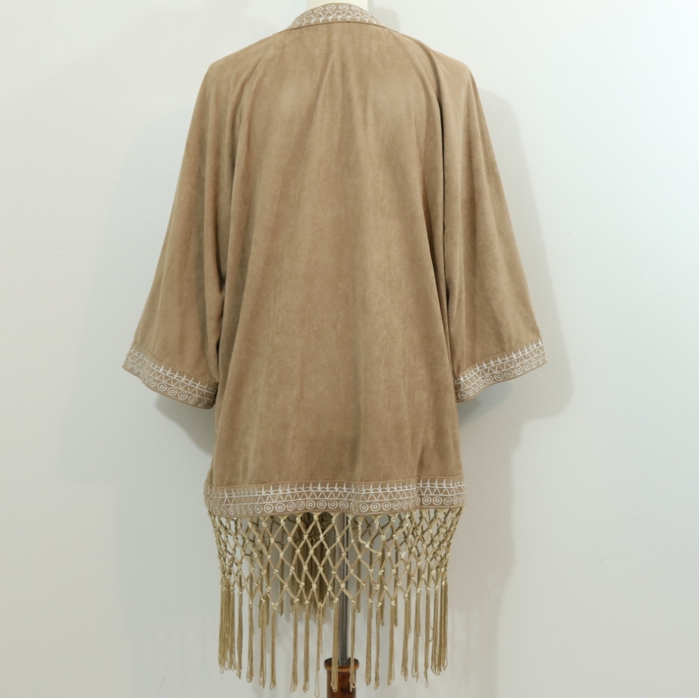 Chloah Tan Embroidered Fringe  Boho Kimono - Picture 5 of 12